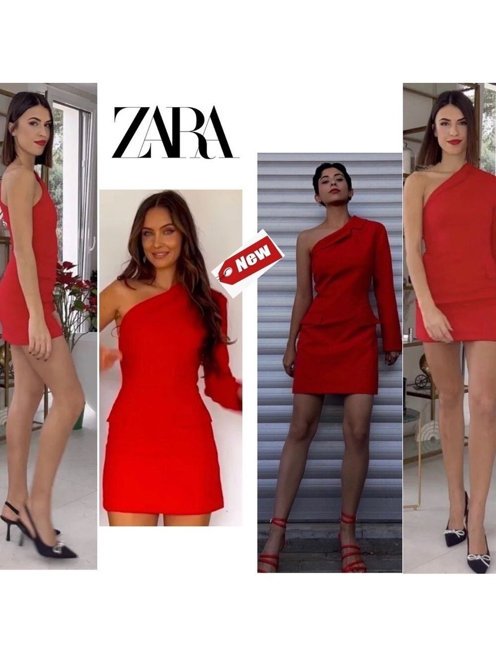 Zara red one shoulder asymmetrical blazer mini dress Sz S NWT